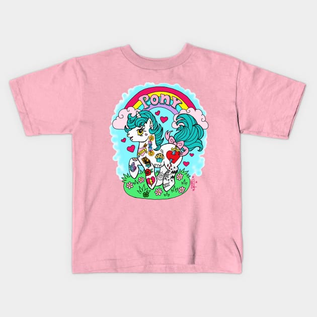 Tat Pony Kids T-Shirt by Luckyponytattoo